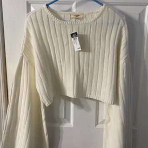 Boho Creamy White Crop Sweater With Big Bell Sleeves